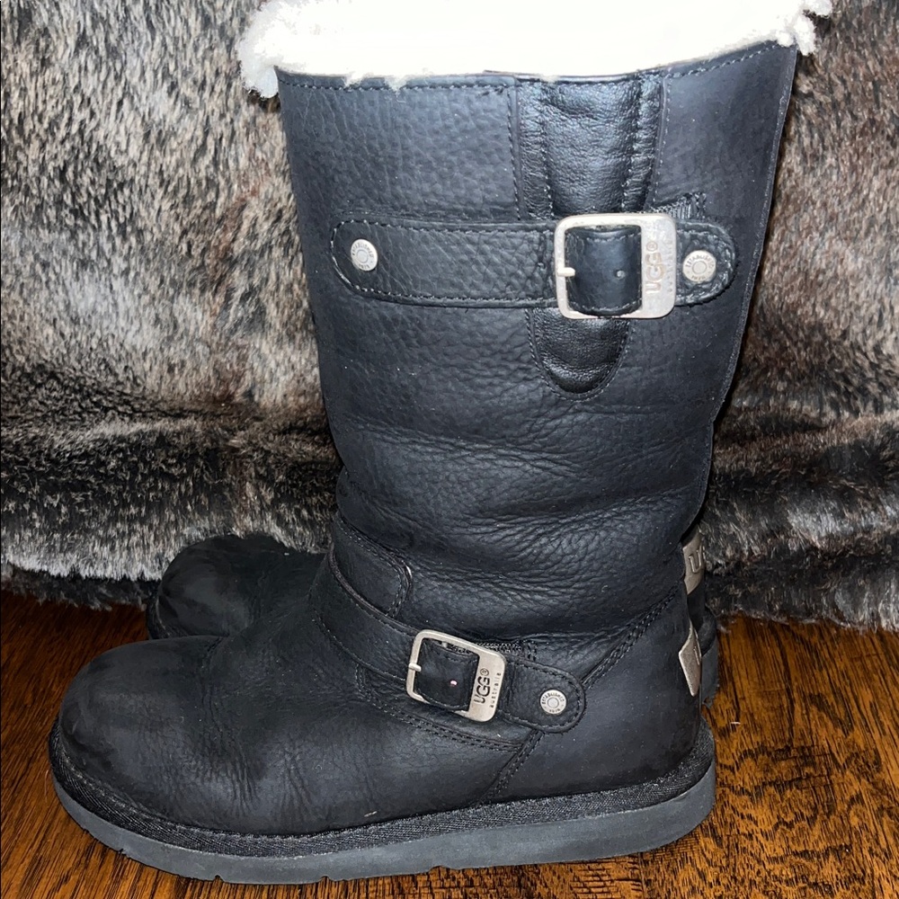 UGG Black Leather Buckle Boots